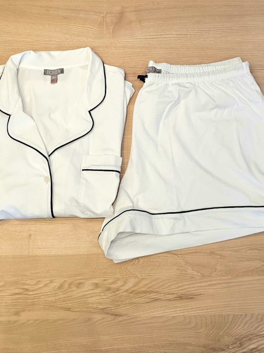J.Crew Pajama Set Short Sleeve Button Down Shorts White Navy Piping XXL - Picture 2 of 16
